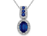 1.30 Carat (ctw) Natural Blue Sapphire Drop Pendant Necklace with Diamonds 1/5 Carat (ctw) in 14K White Gold